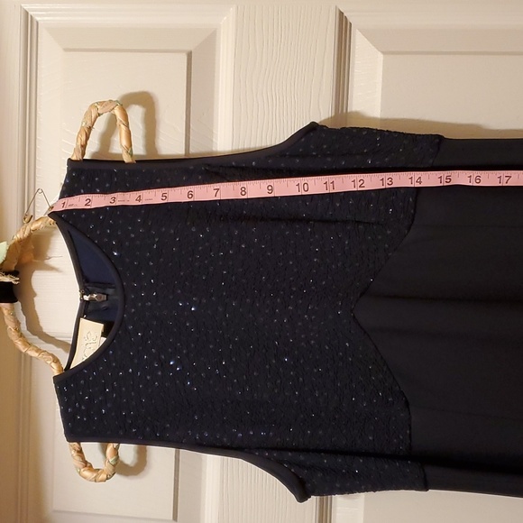 Cache Navy dress size 10 with sparkle detail at top 56" length 20" armpit to - Picture 6 of 6